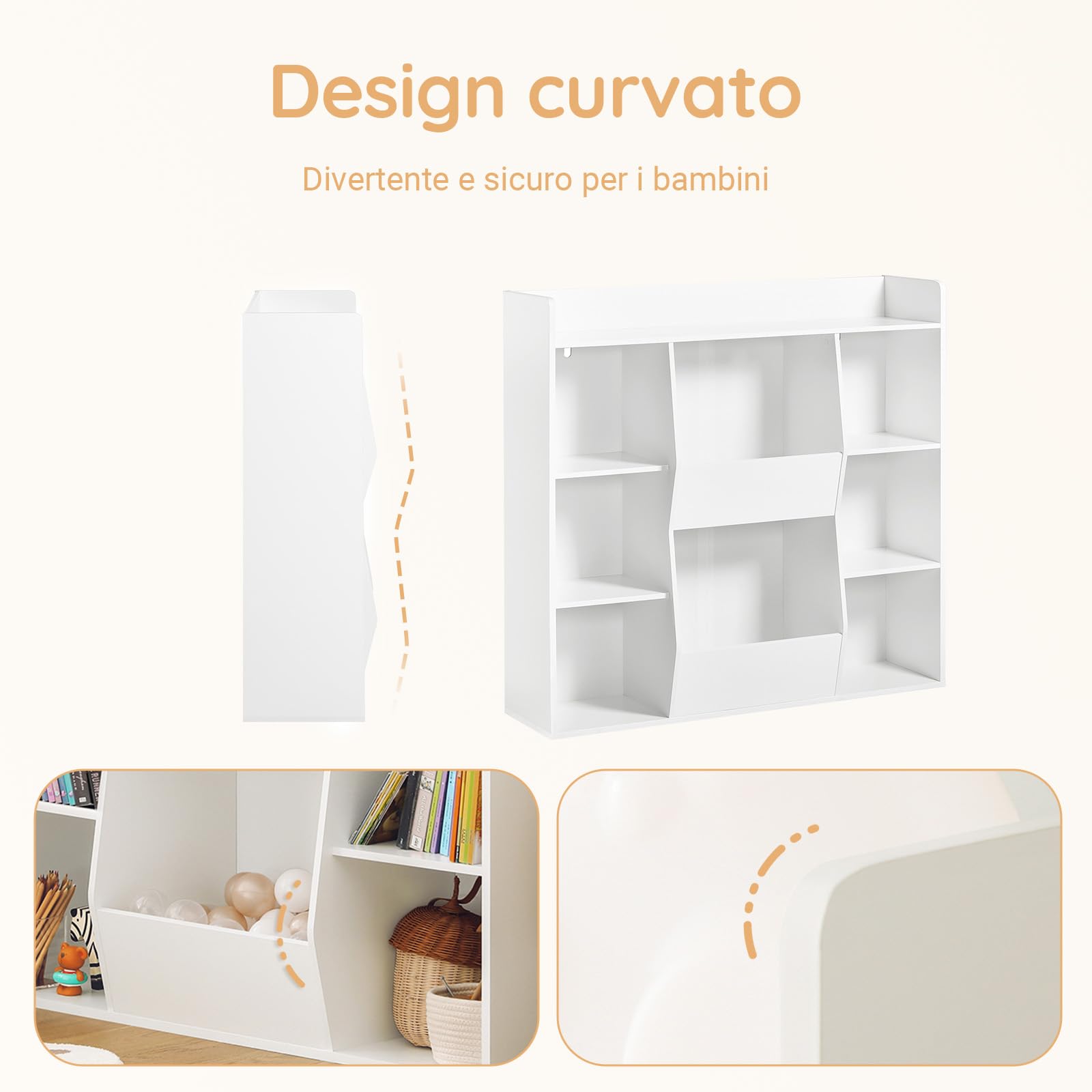 SoBuy Libreria Montessoriana per Bambini - Scaffale Portagiochi con 8 Scomparti Aperti - Libreria da Terra per Cameretta 106x30x104 cm Bianco KMB55-W