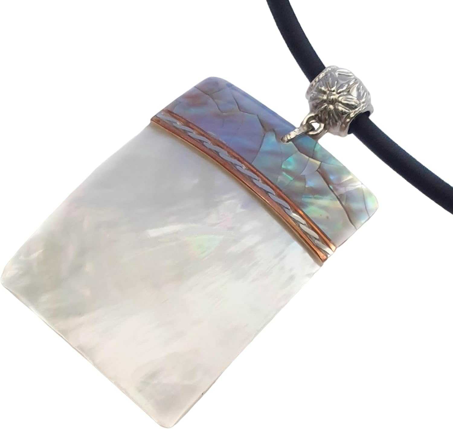 Natural Two Tones Mother of Pearl Shells Pendant Beads Cord Necklace Handmade Women Jewelry CA291 - Image 4