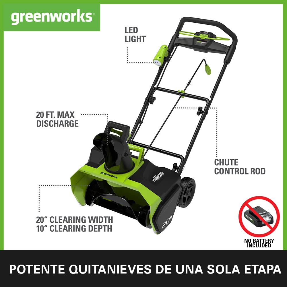 Greenworks GD40ST Quitanieves Monoetapa de Batería con Motor sin Escobillas, Camino Despejado 51 cm, Profundidad Despejada 30 cm, 1900 rpm, 180 ° Tolva Girable SIN Batería de 40V y Cargador