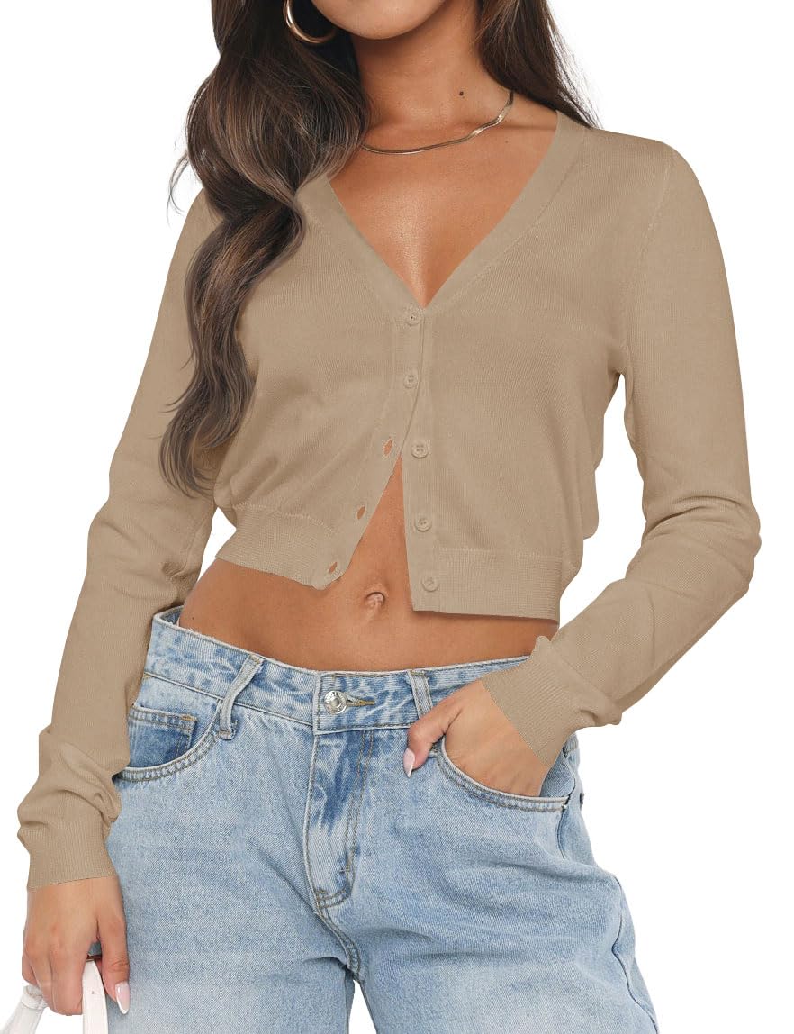 Ezbelle Womens Long Sleeve Open Front Cropped Lightweight Cardigan Sweater Button Down Shirt 2026 Fall Tops