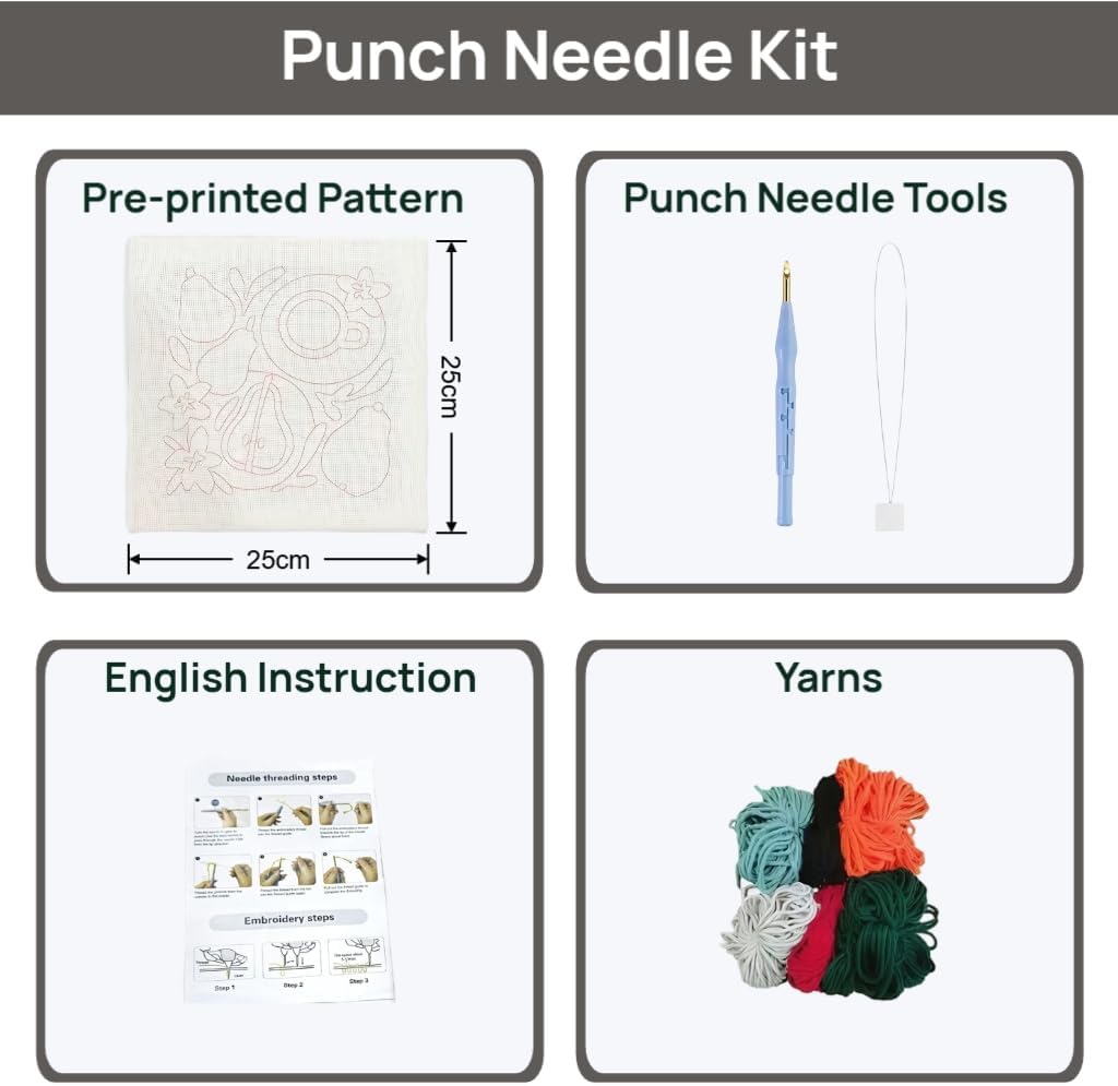 Beutthiar Punch Needle Kit for Beginners, Embroidery Starter Kits Flower Pattern, Yarn, Punch Needle Tool & Threader, Handcraft Art for Home Decor, 9.8 inch Square Frame