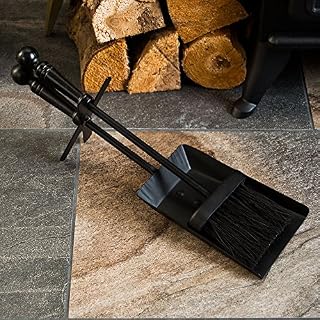 Fire Vida Hearth Shovel And Brush Set, Black Fireside Fireplace Tidy