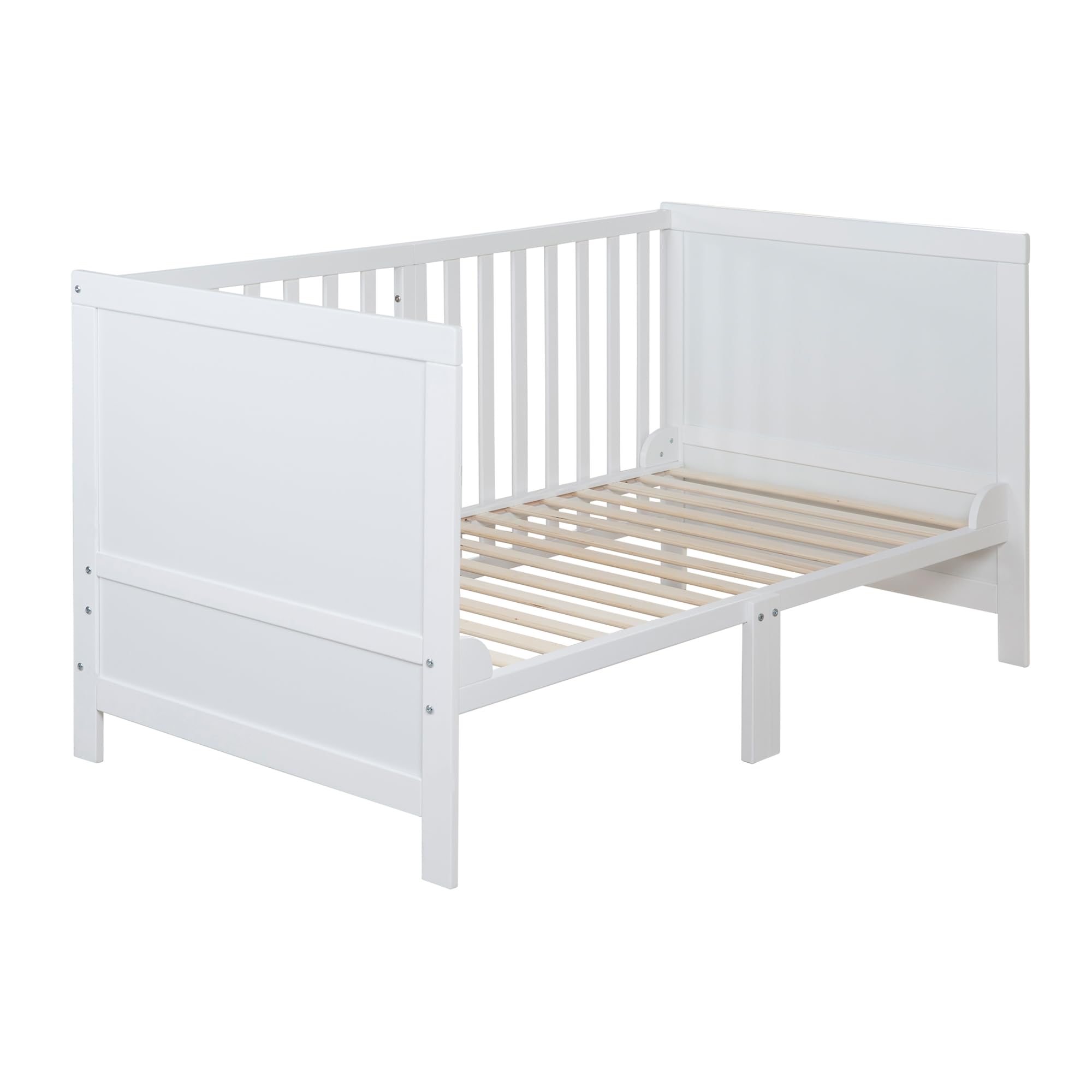 roba Lit Évolutif 70 x 140 cm Easy Sleep - Convertible en Canapé ou Lit Enfant - Jusqu'à 7 Ans - Hauteur Réglable - Coins de Conversion Inclus - 3 Barreaux Amovibles - Blanc