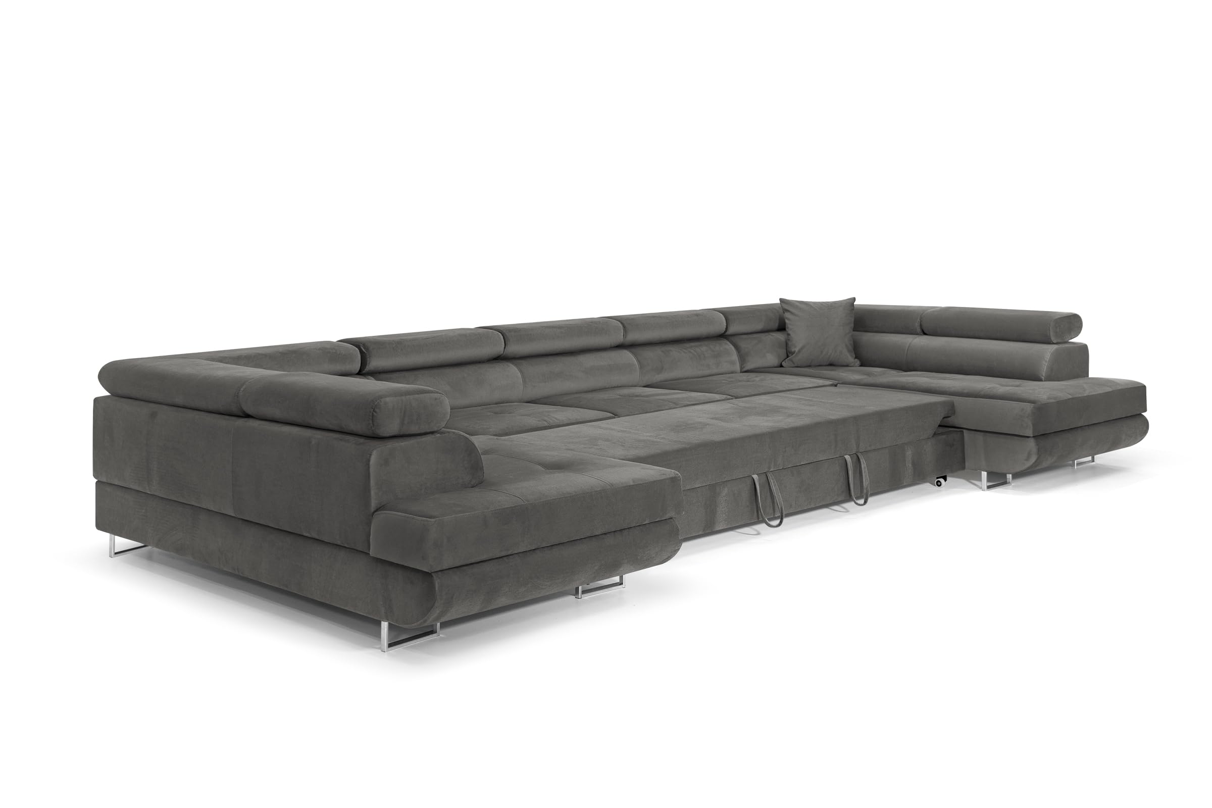 Ecksofa mit Schlaffunktion Big PASTI U-Form, Sofa Couch mit Bettkasten, 3-Sitzer Eckcouch, Schlafsofa für Wohnzimmer, Big Sofa Couch mit Schlaffunktion (Dunkelgrau)