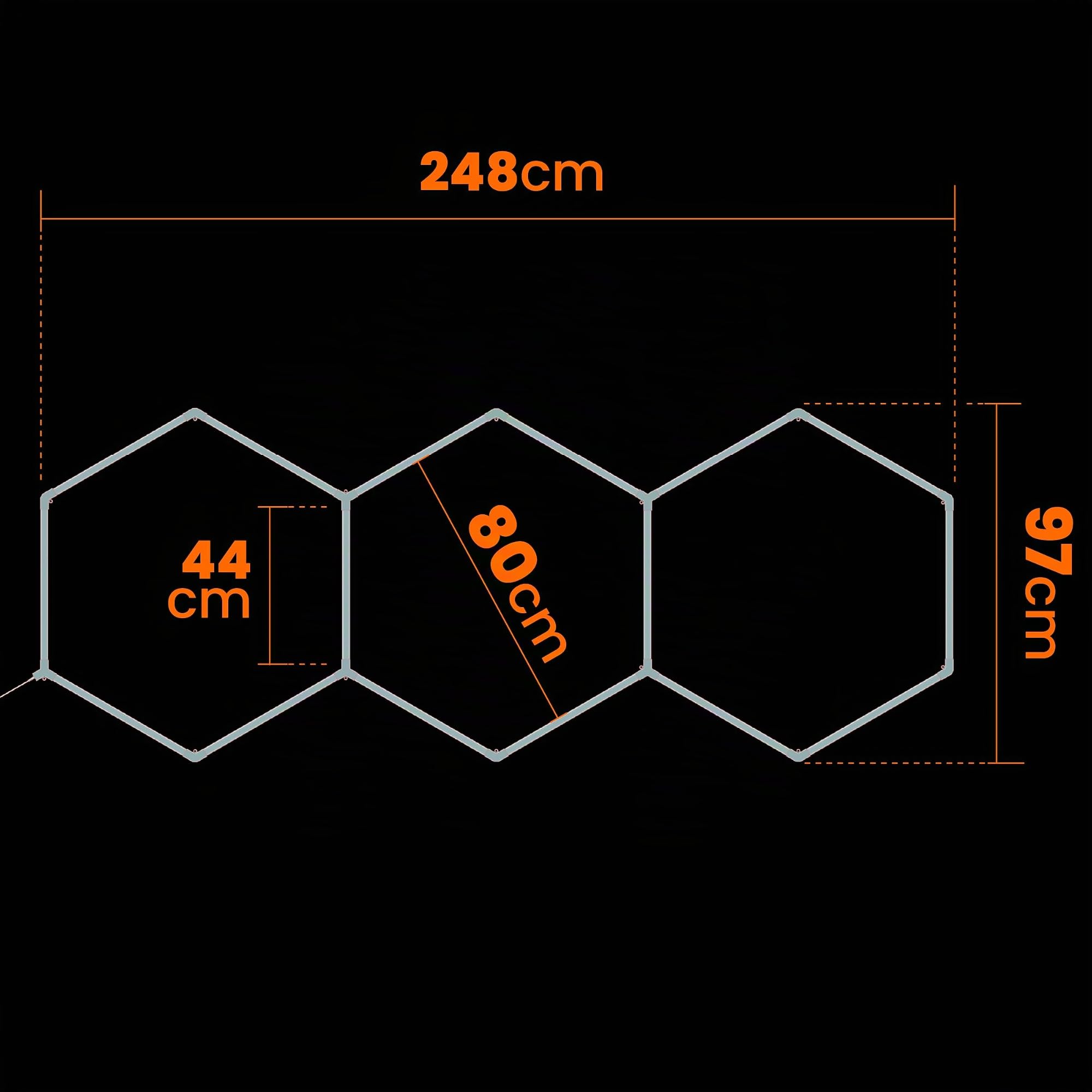 Hexagon LED Deckenlampe 248x97 cm – 16er Set Werkstattbeleuchtung 128W 14720lm – 4000K neutrale Farbe – IP54 flimmerfrei – LED Garagenbeleuchtung, Tattoo, Detailing, (248 x 97CM, neutrale Farbe)