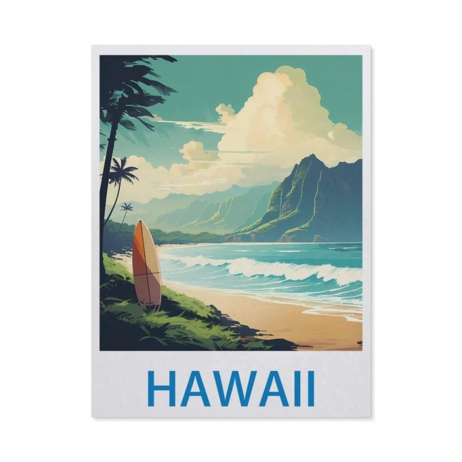 BEAYODKP 5D DIY Diamond Painting Kit，Hawaii Vintage Travel Poster Surf，Crystal Mosaic Full Drill Round Diamond Painting Embroidery Accessories（50 x 60 cm/19.68 x 23.62 inches）-CN71