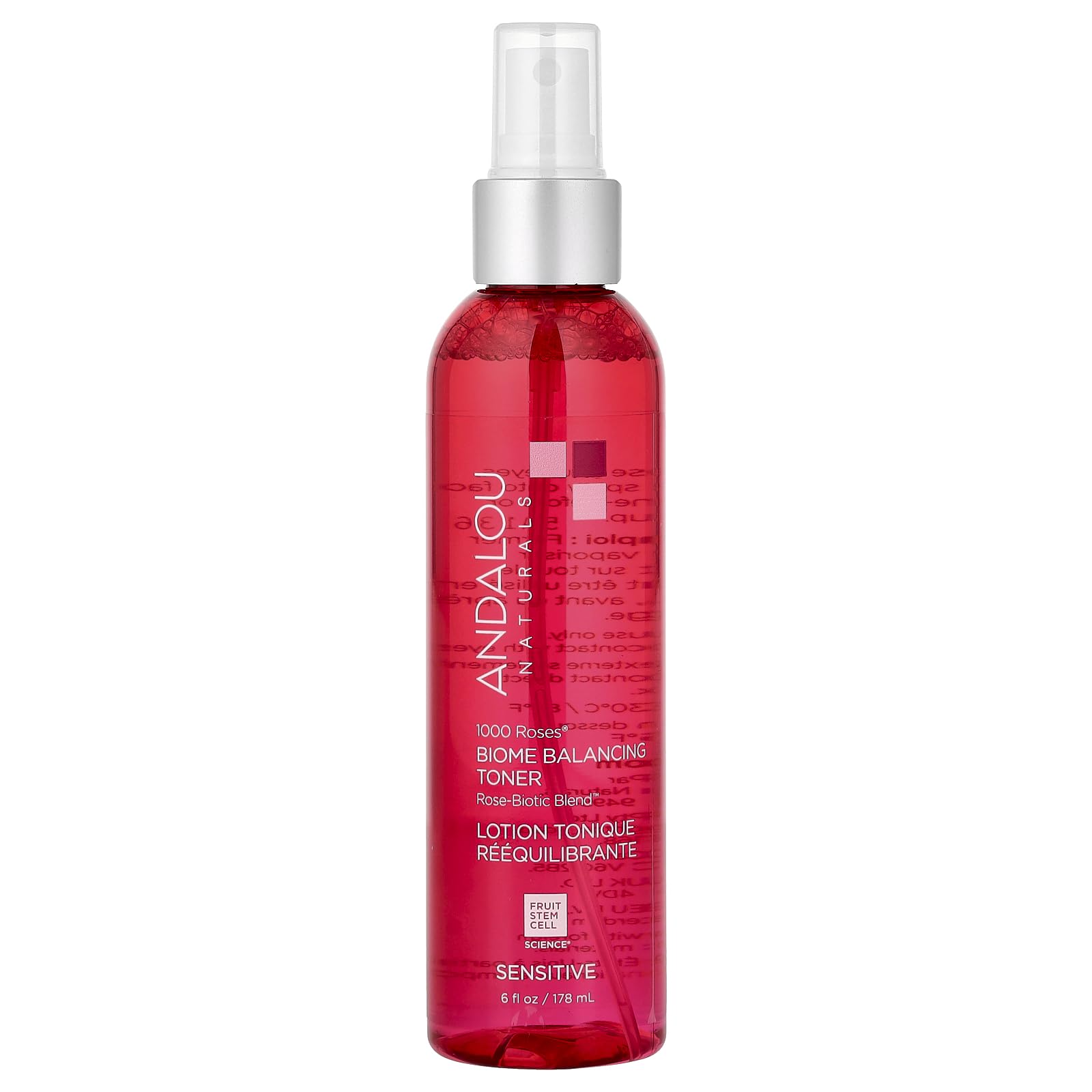 Andalou NaturalsToner, 1000 Roses Biome Balancing Facial Toner, Refreshing & Gentle on Sensitive Skin, Rose-Biotic Blend to Help Protect & Strengthen Skin Barrier, 6 Fl Oz Spray