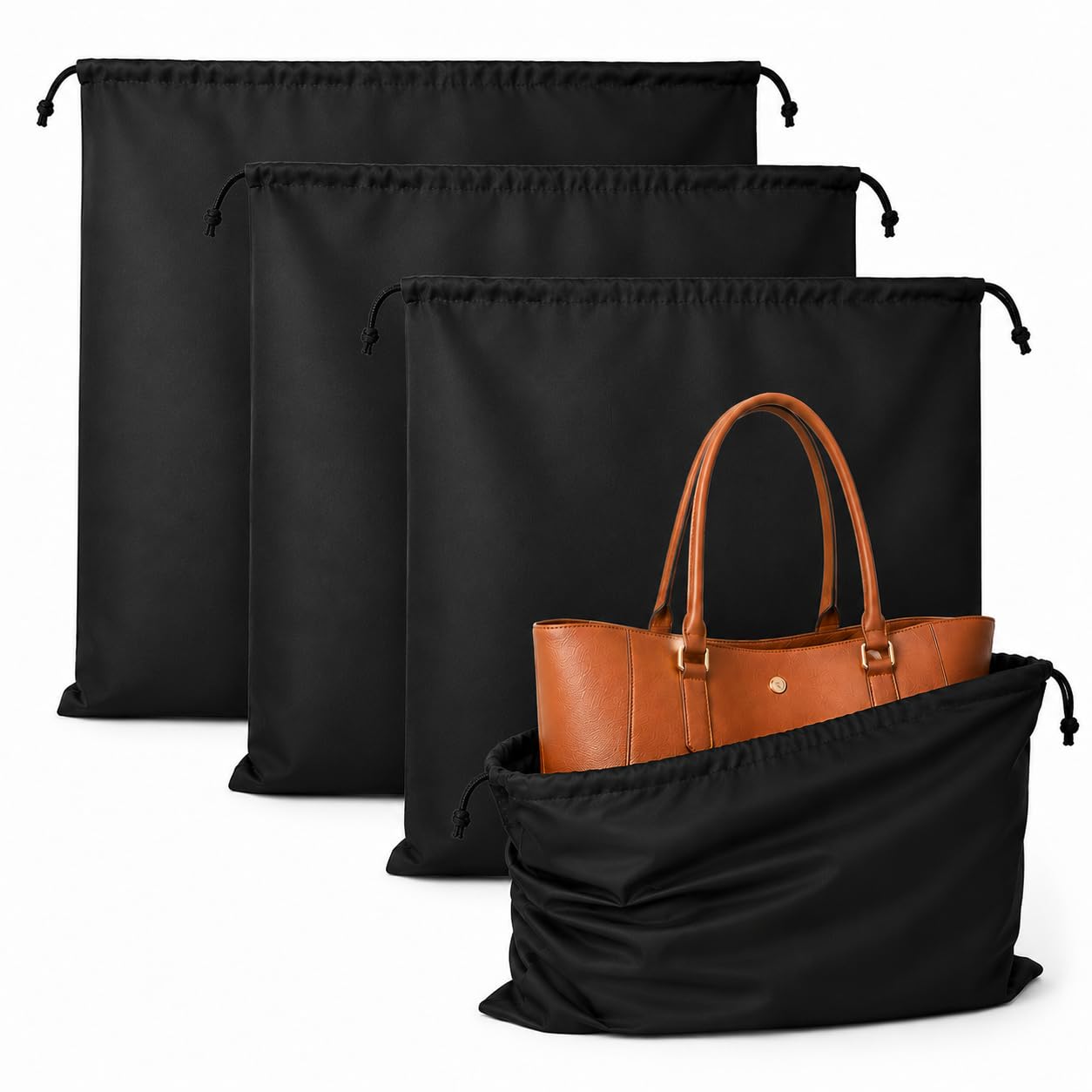 Handbag Dust Bag Large 20x24 Inch Waterproof Drawstring Purse Storage Bag Premium Nylon Dust Cover for Designer Bags, Tote Bag Protector & Luxury Handbag Storage Black (PACK OF 3)-image-9