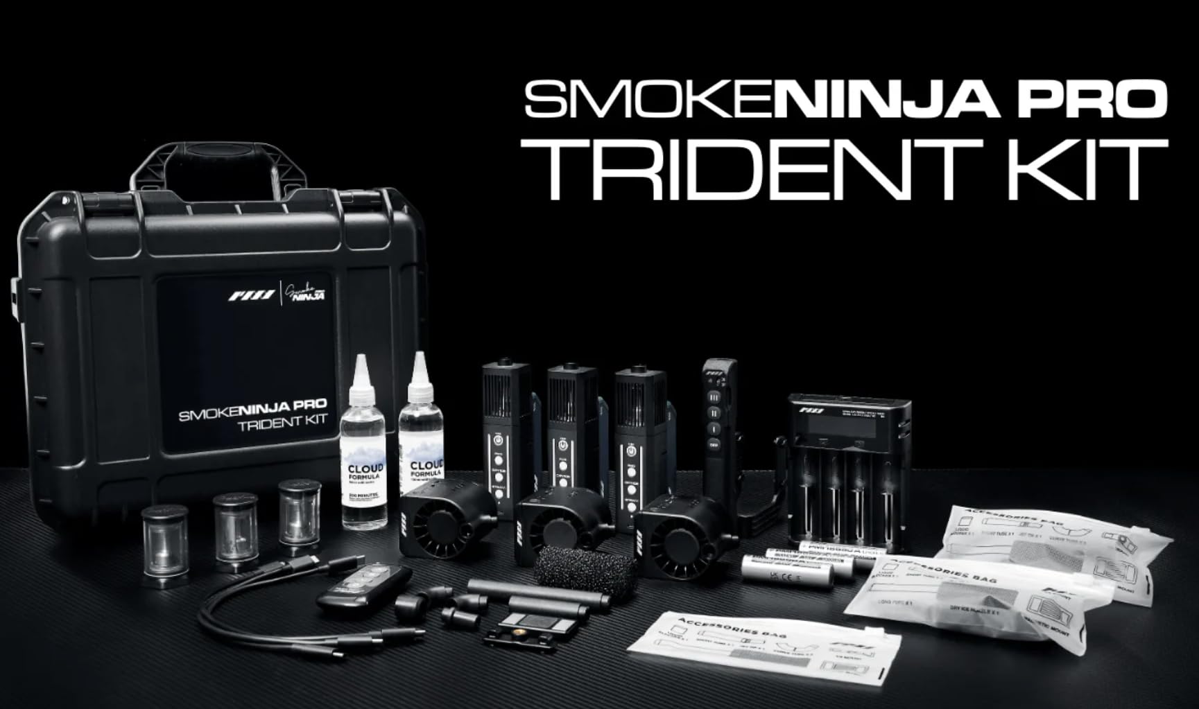 PMI SmokeNINJA PRO TRIDENT KIT – 1500W Portable Fog Machine Set (3 Units), 3-Min Burst, 3x Fast Recovery, USB-C Control – Perfect for Photography, Events, Parties & Halloween