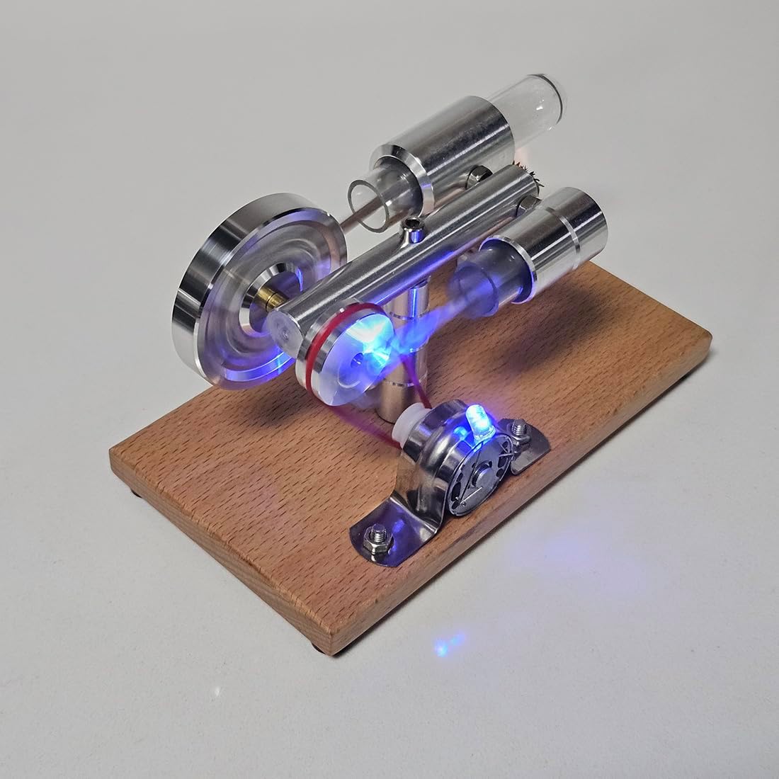 Stirling Engine Kit, γ-Type Stirling Engine Generator Model with Dropper LED Lights, Desktop Display Physics Science Experiment for Youth Adult