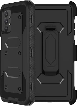 for Samsung Galaxy A32 5G Case with Belt Clip Holster, 2X Screen Protector, Heavy Duty Military Grade Full Body Shockproof Dust-Proof Rugged Protective Cover for Samsung A32 5G Black C