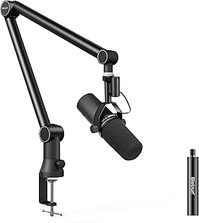 Boom Mic Arm for Shure SM7B/MV7/Blue Yeti, 2023 New Upgraded Microphone Desk Mount with Hidden Cable Trough & Extension Tube, Universal Pro-Heavy Duty Metal Blue Yeti Boom Arm for Podcast, Video