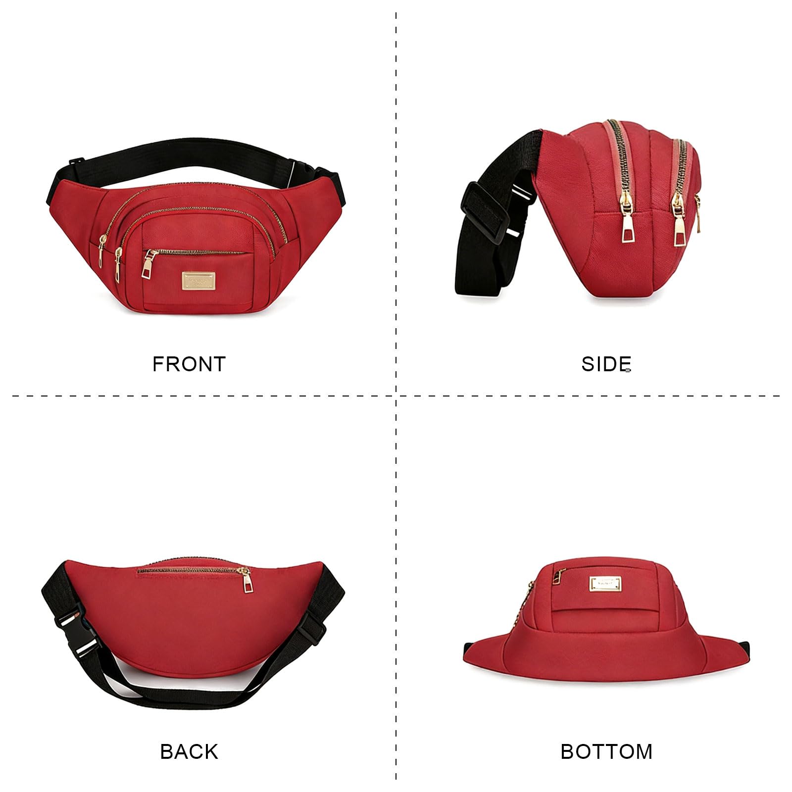 ADUDVLO Bumbags for Ladies Women Men Lightweight Adjustable Bum Bag Fanny Pack with 4 Zipper Pockets,Fashionable Waist Pack for Travel, Running, Hiking, Cycling (Black) — view 13