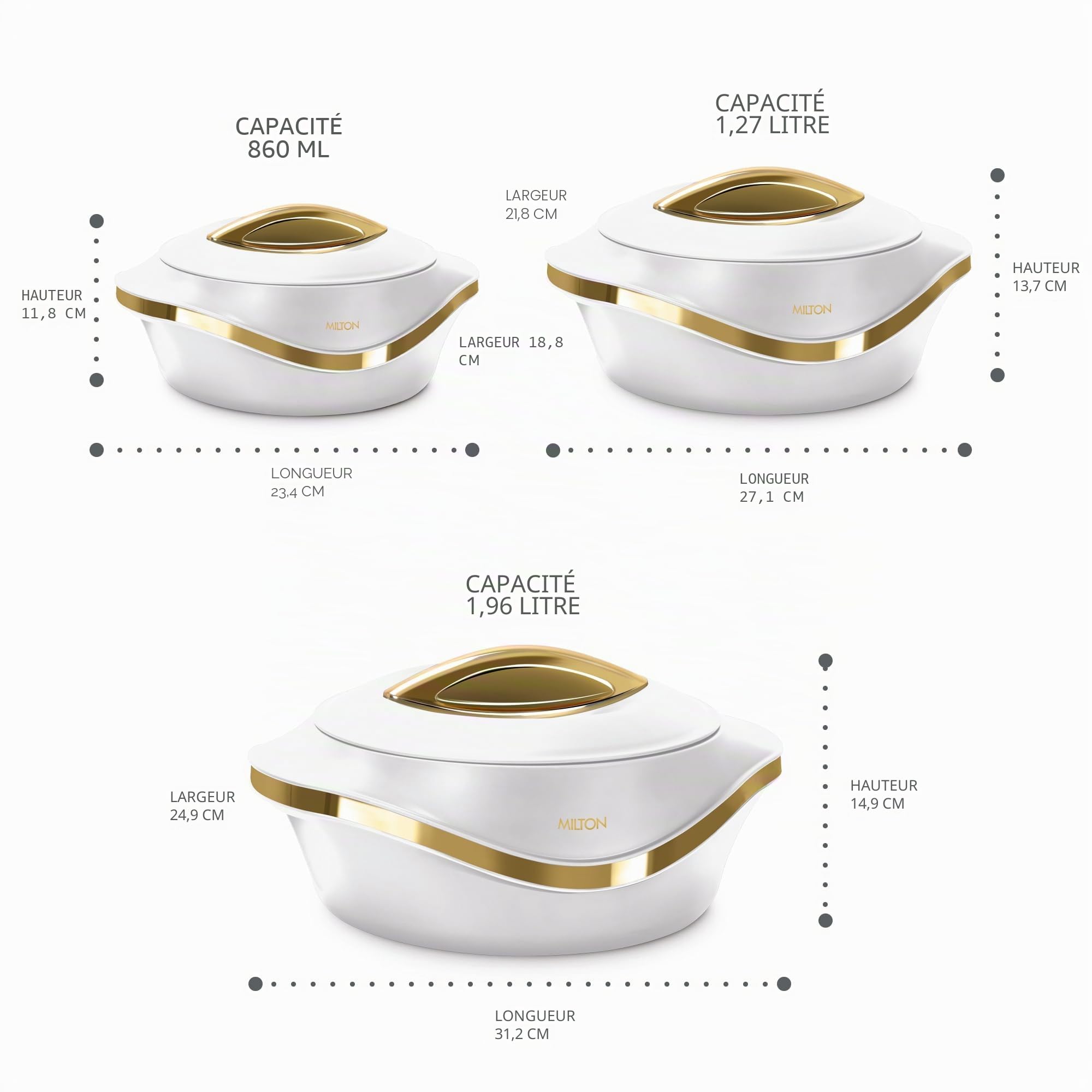 MILTON Lot de 3 cocottes isothermes avec couvercle 2,1/1,5/1 pinte – Bol de service thermique pour soupe/salade – Récipient à aliments chauds en acier inoxydable – Meilleur cadeau pour les mamans