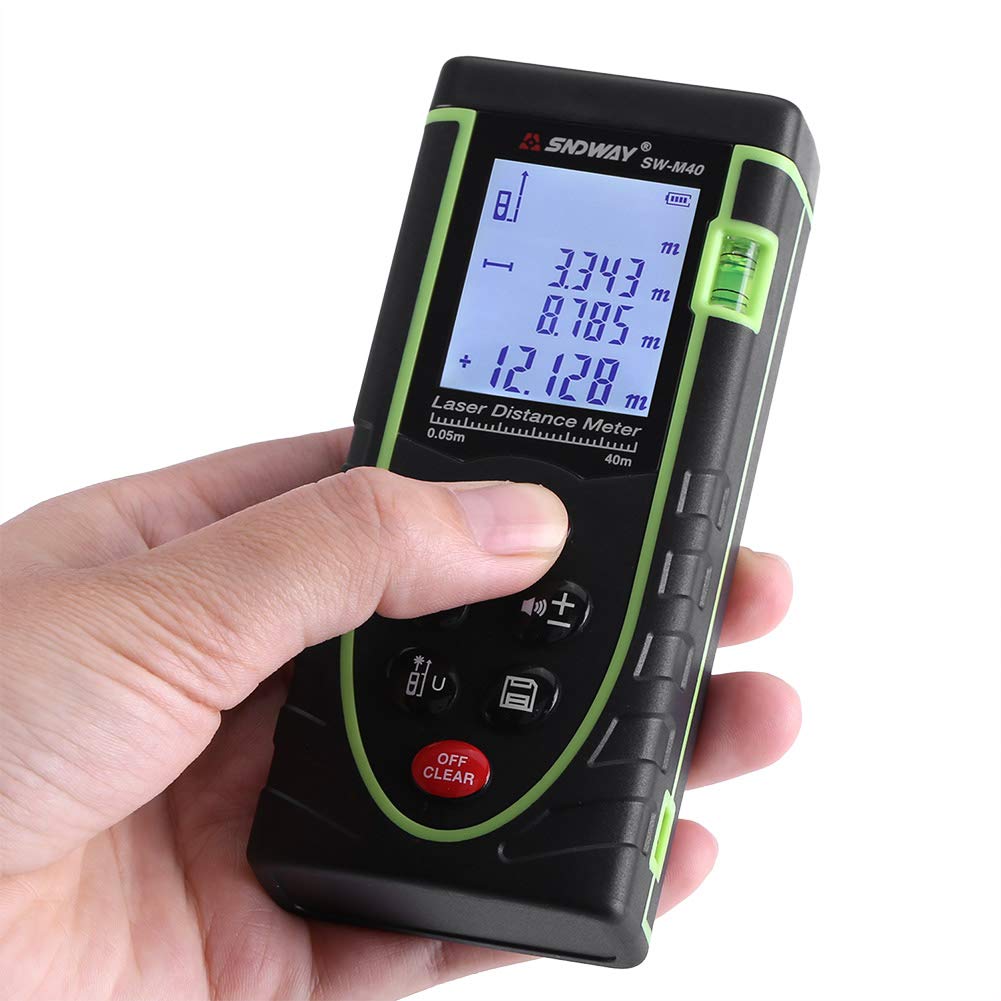 Distanziometro digitale portatile Range Finder 1 mm fino a 40/60/80/100 m con ampio display LCD di retroilluminazione e livella a bolla per interni ed esterni (40 m)