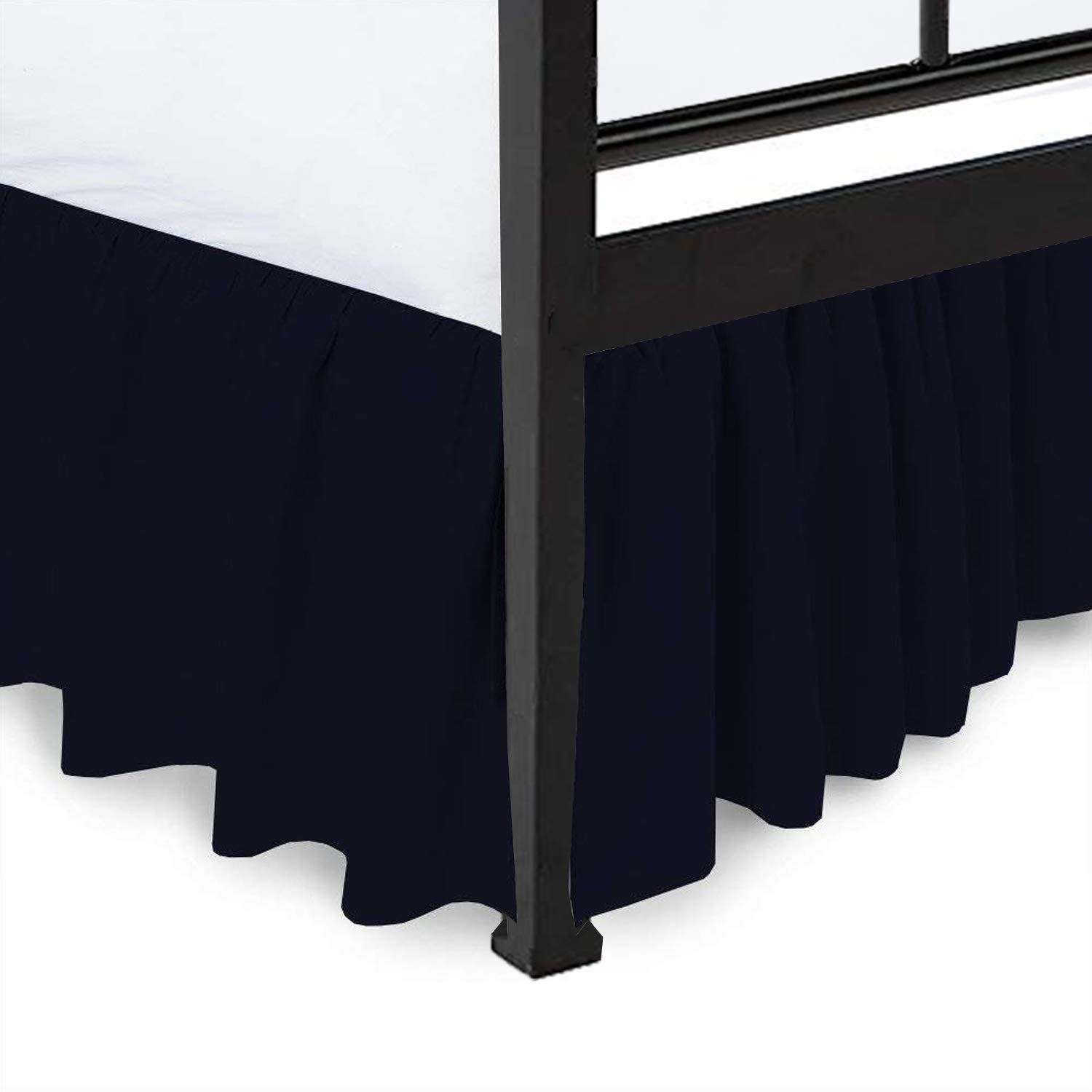 Ruffled Bed Skirt with Split Corner, Three Sided Coverage with Platform, Easy Fit 100% Cotton 800 Thread Count Bed Skirt, Navy Blue Queen Size Beds 12 Inches Drop Bedskirt