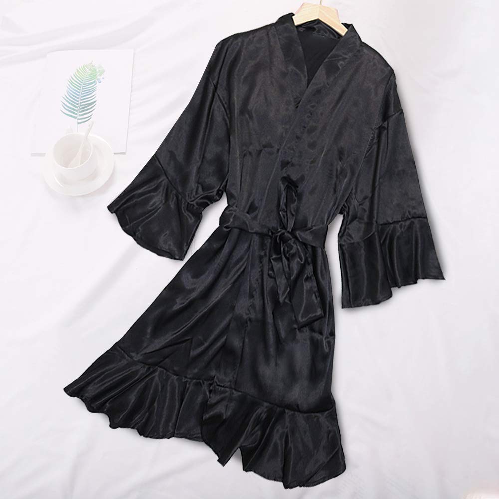 Bata de satén para mujer - Negro - Large