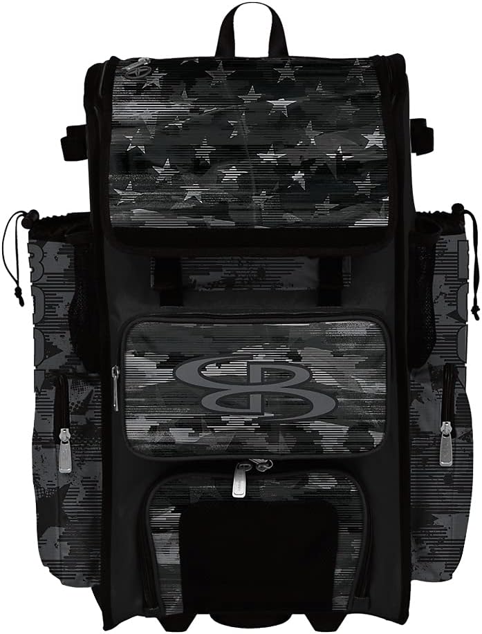 Boombah Superpack Hybrid Rolling Bat Bag - USA Mission Black Ops Bat Pack Black/Charcoal - Wheeled & Backpack Version