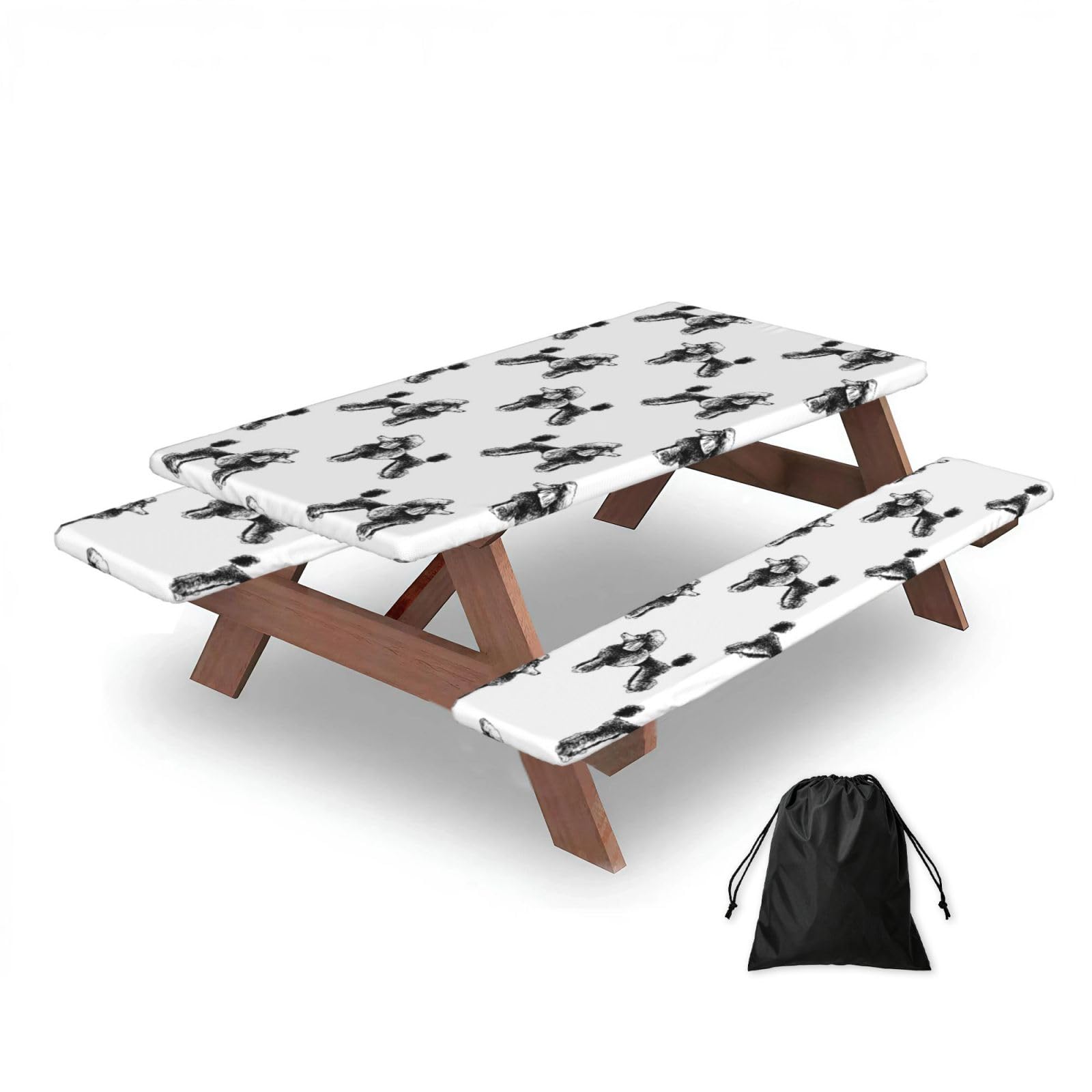 Dopklna As Picture Hand Drawn Poodles, Picnic Table Cover With Bench Covers -Waterproof Elastic Fitted Tablecloth For Garden Camping Patio 76X152cm