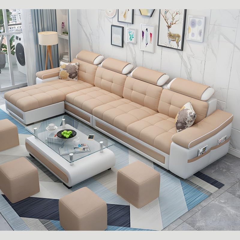 Image of Homax. - Jasmine L Shape Model Attractive Sectional Sofa Set with Stunning Smart Center Table for Living Room,Set of 8 Items.Upholstery-Premium Fabric