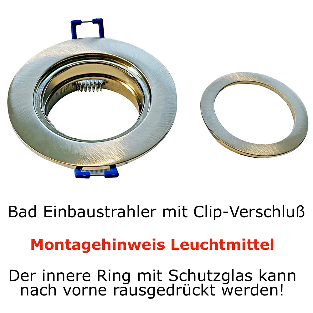 LED Bad Einbaustrahler 230V inkl. 10 x 5W LED LM Farbe Eisen geb. IP44 LED Einbauleuchte Neptun Rund Neutralweiss Feuchtraum Dusche Innen oder Aussen geeignet Rostfrei LED Spots