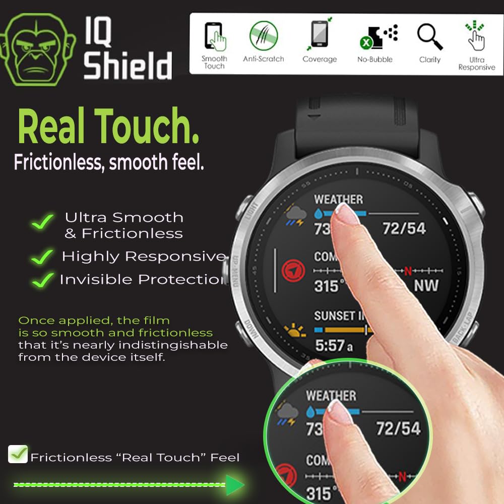 IQShield Lot de 6 films de protection d'écran pour Garmin Fenix 6S / 6S Pro/Fenix 6S Sapphire/Fenix 6S Pro Solar, facile à installer, anti-rayures, anti-bulles, film TPU transparent
