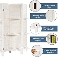 Vista 4 de Happygrill Divisor de habitación de 4 paneles con estante de exhibición, pantalla de privacidad plegable para separación de habitaciones, oficina