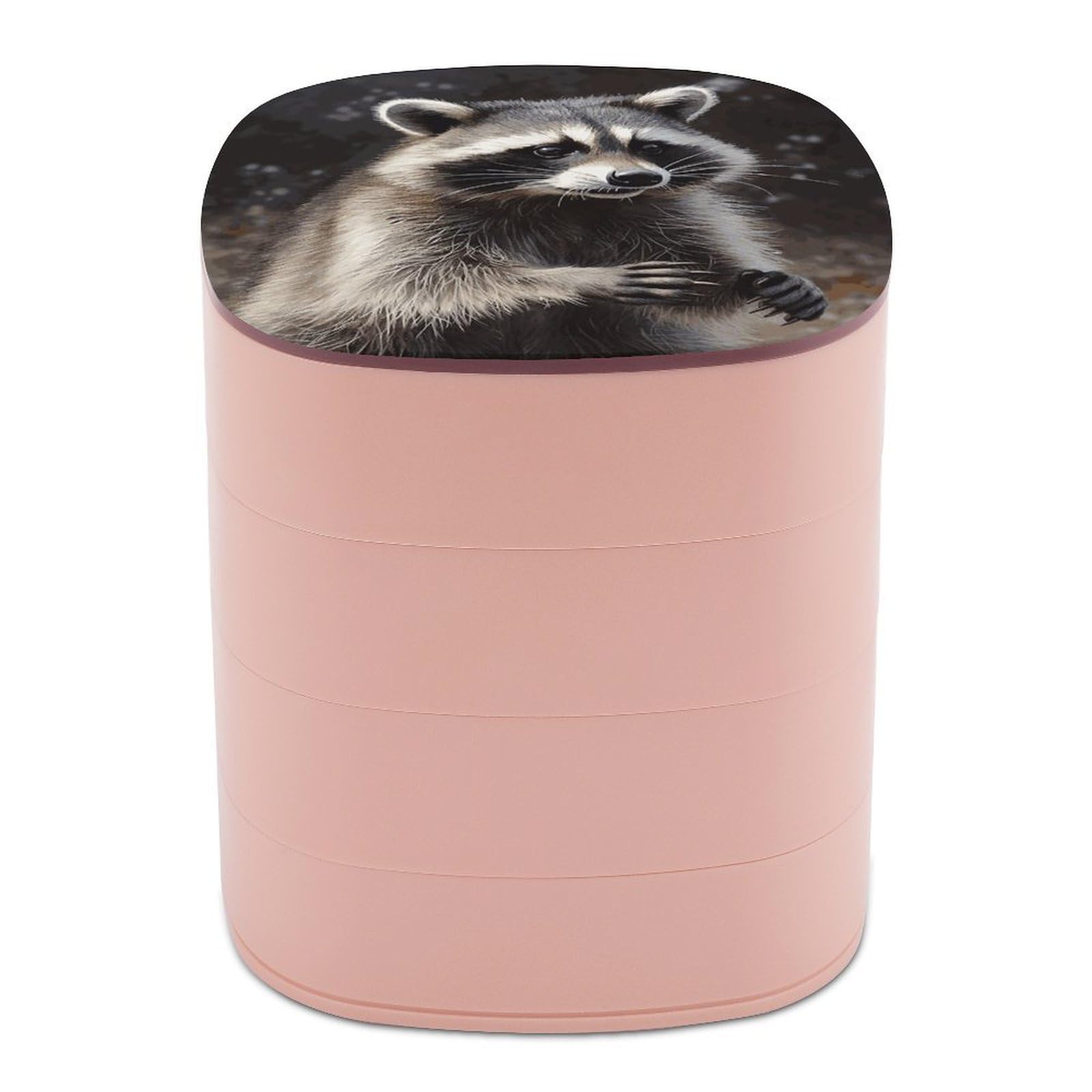 JTREHY Raccoon Jewelry Box 4-Layer Covered Rotating Jewelry Storage Box Large Capacity Storage Boxes Portable Jewelry Case for Bracelets Earrings Necklace