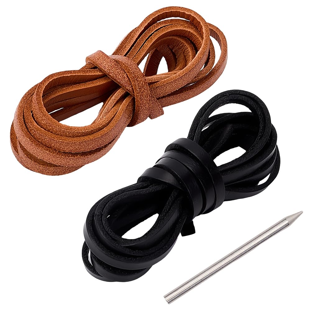 GORGECRAFT Kit de Réparation et de Remplacement de Gants de Baseball en Cuir de Vache 4.4 Yard Noir et Marron avec Aiguille de Laçage en Acier Inoxydable pour Receveurs Athlètes
