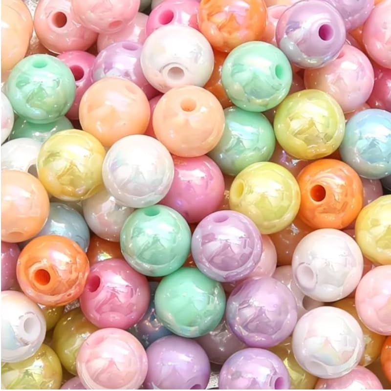 Fiozroor 100 Pcs 10mm Iridescent Colorful Pearl Craft Beads — image 1