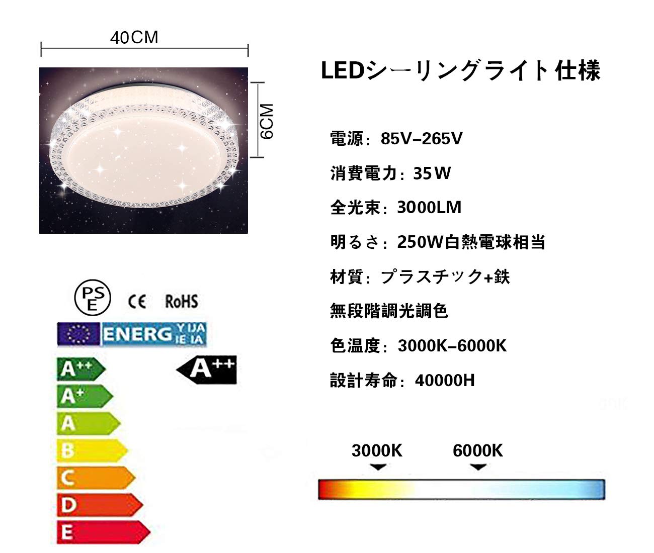 Amazon.co.jp : LED シーリングライト 星空効果 35W 無段階調光調色