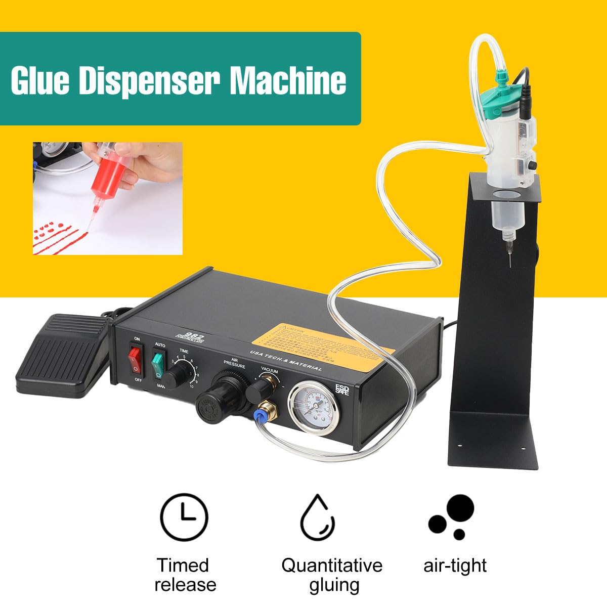 Halbautomatischer Klebstoffspender Digital Display Semi-Automatic Glue Dispenser Klebstoffspender Flüssigklebstoffspender 982 Lotpasten Halbautomatischer/manueller Betrieb (AC220V EU Plug)