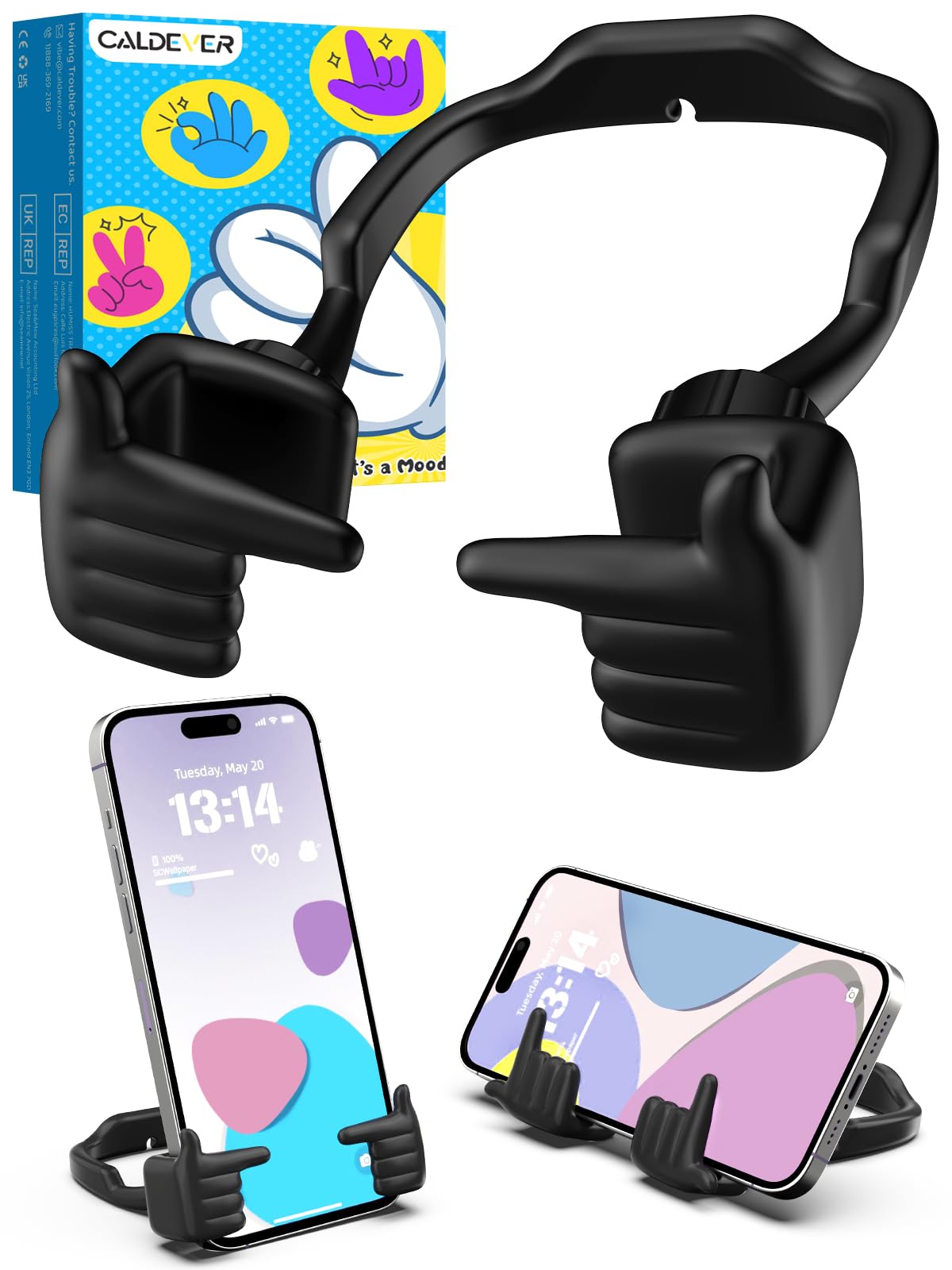 Stocking Stuffers for Teens Girls Boys Cell Phone Stand: CALDEVER Patented Adjustable Shy Fingers Lazy Phone Holder for Desk Cool Gadgets Fun Gifts Ideas for Adults Women Gifts for Christmas Black