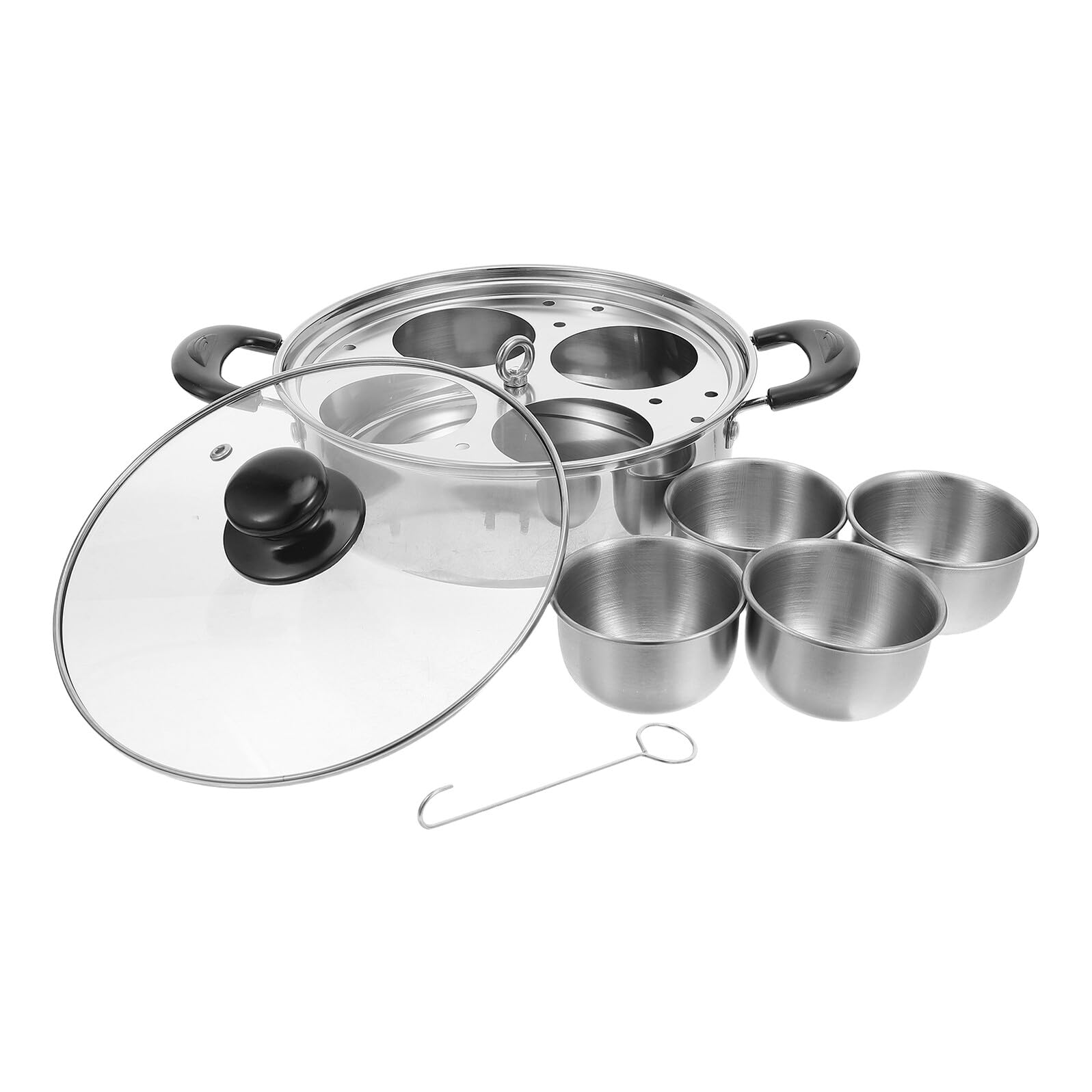 Vaporera para Huevos de Acero Inoxidable con 4 Cavidades Antiadherentes Cocedor al Vapor Multiusos para Huevos Escalfados Verduras y Mariscos Adecuado para Cocina Doméstica y