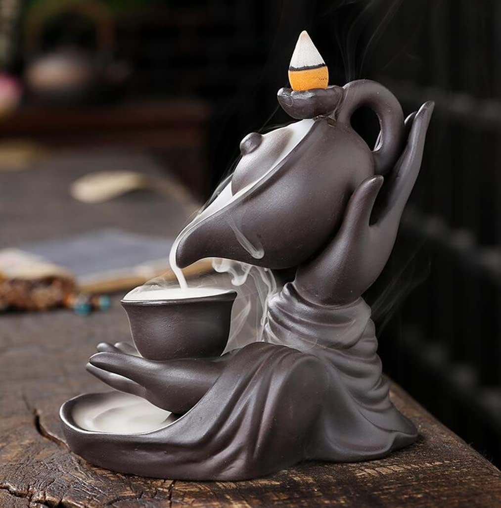 Buddha Hand Backflow Incense Burners Teapot Shaped Smoke Waterfall Incense Holder Censer Aroma Holder for Home Yoga Meditation Rooms