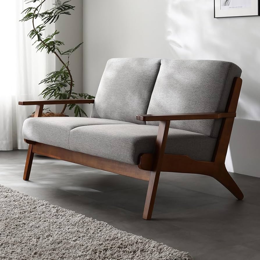 Amazon｜RASIK ソファー 2人掛け 2人用 グレー 肘付き 木枠 天然木
