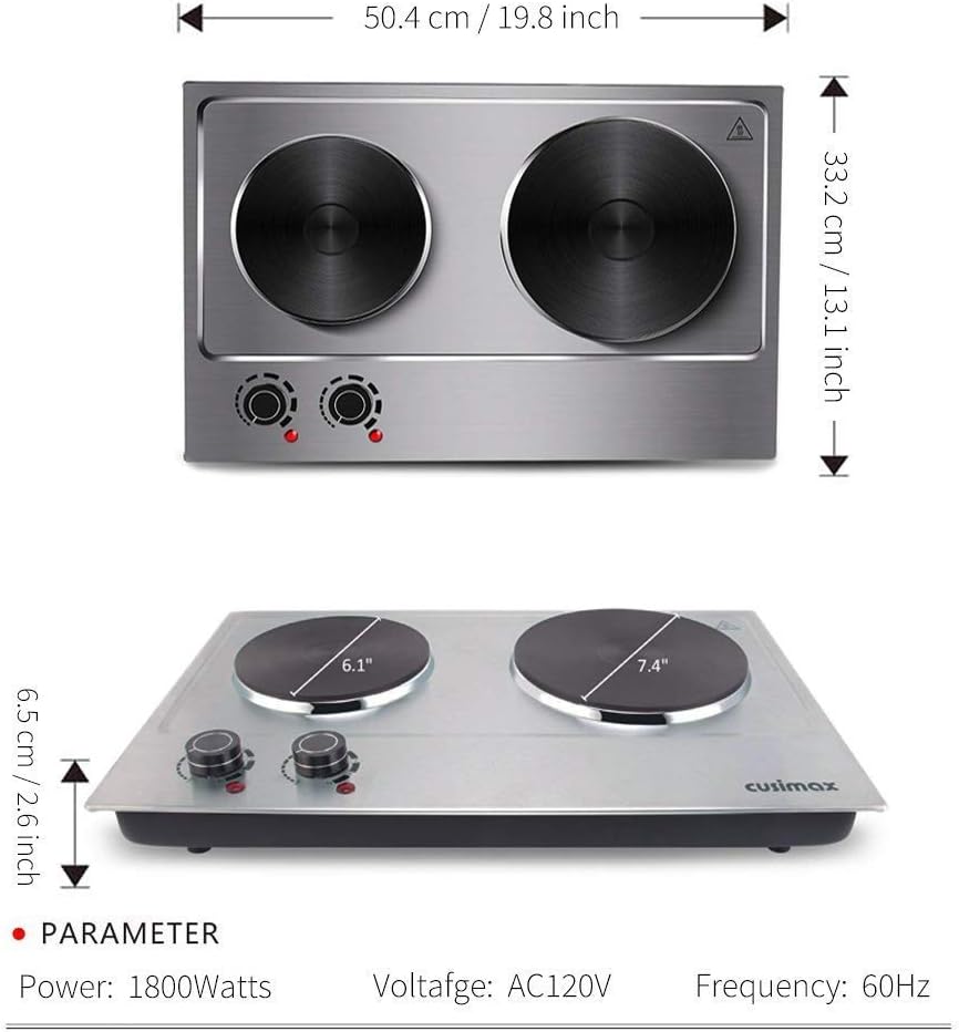 Exсluѕіvе Dіѕсоunt 🔥 Cusimax Hot Plate Portable Electric Stove Countertop Double Burner with Adjustable Temperature Control & Non-Slip Rubber Feet, 7.4” Cooktop for Dorm Office Home Camp, Compatible for All Cookwares