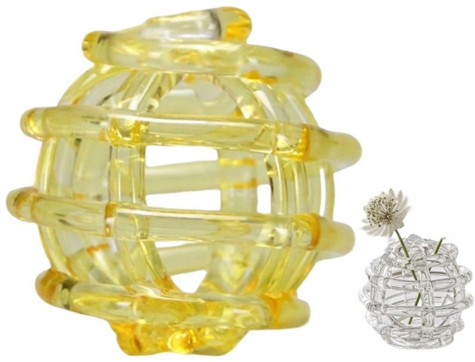 Glass Ball Floral Stems Holder, Clear Glass Flower Frog for Vases,Artistic Twisted Design for Home Decor(Yellow)