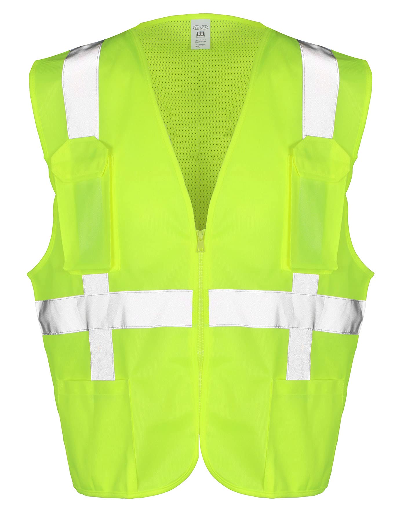9 Crowns Reflective Safety Work Visibility ANSI/ISEA Class 2 Vest (Neon Yellow, Large)