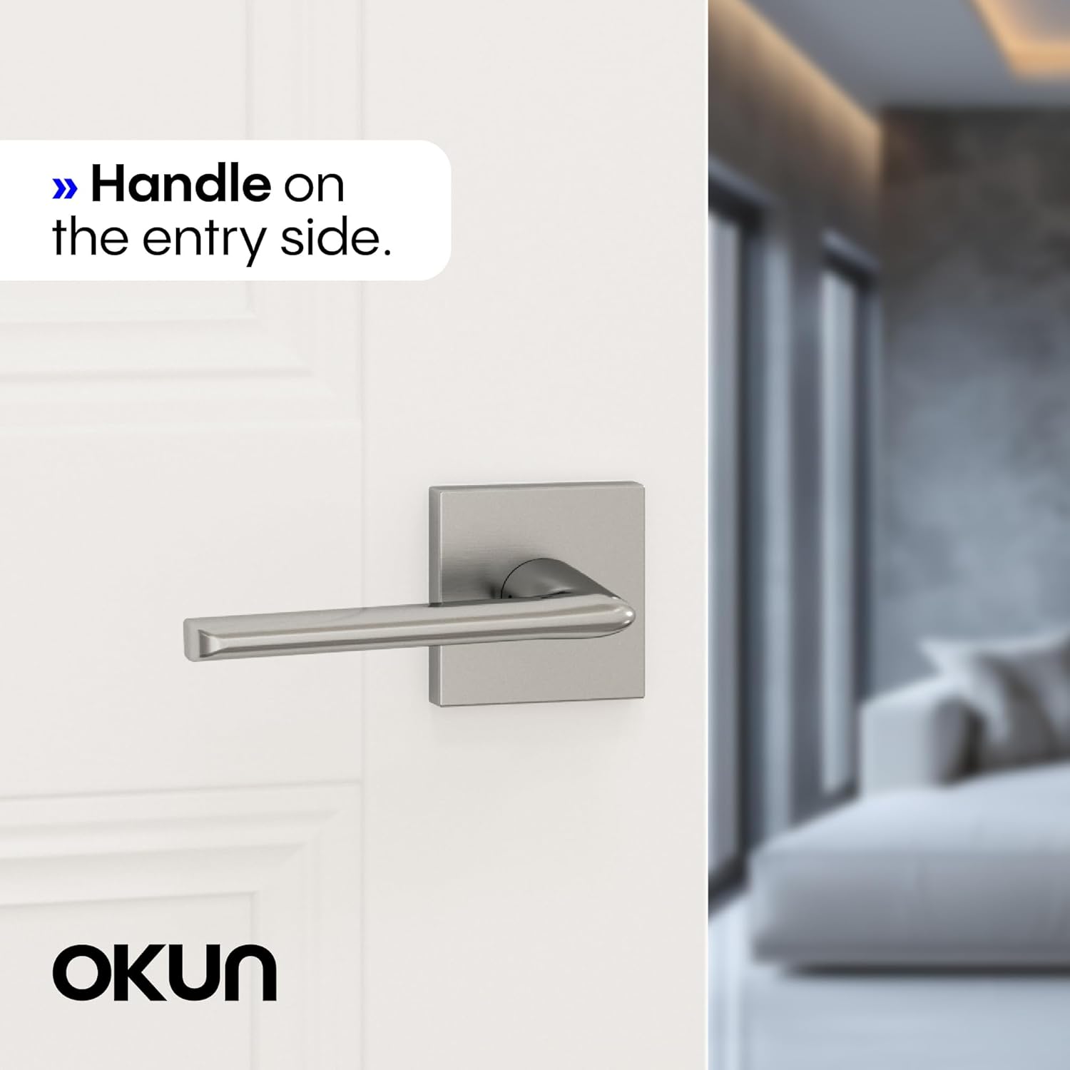 Okun Mirra 2-Pack Brushed Nickel Passage Door Levers – Reversible Non-Locking Interior Handles with Sleek Concealed-Mount Design for Hallways & Closets