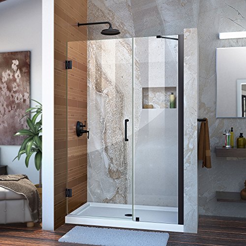 DreamLine Unidoor 45-46 in. W x 72 in. H Frameless Hinged Shower Door with Support Arm in Satin Black, SHDR-20457210-09