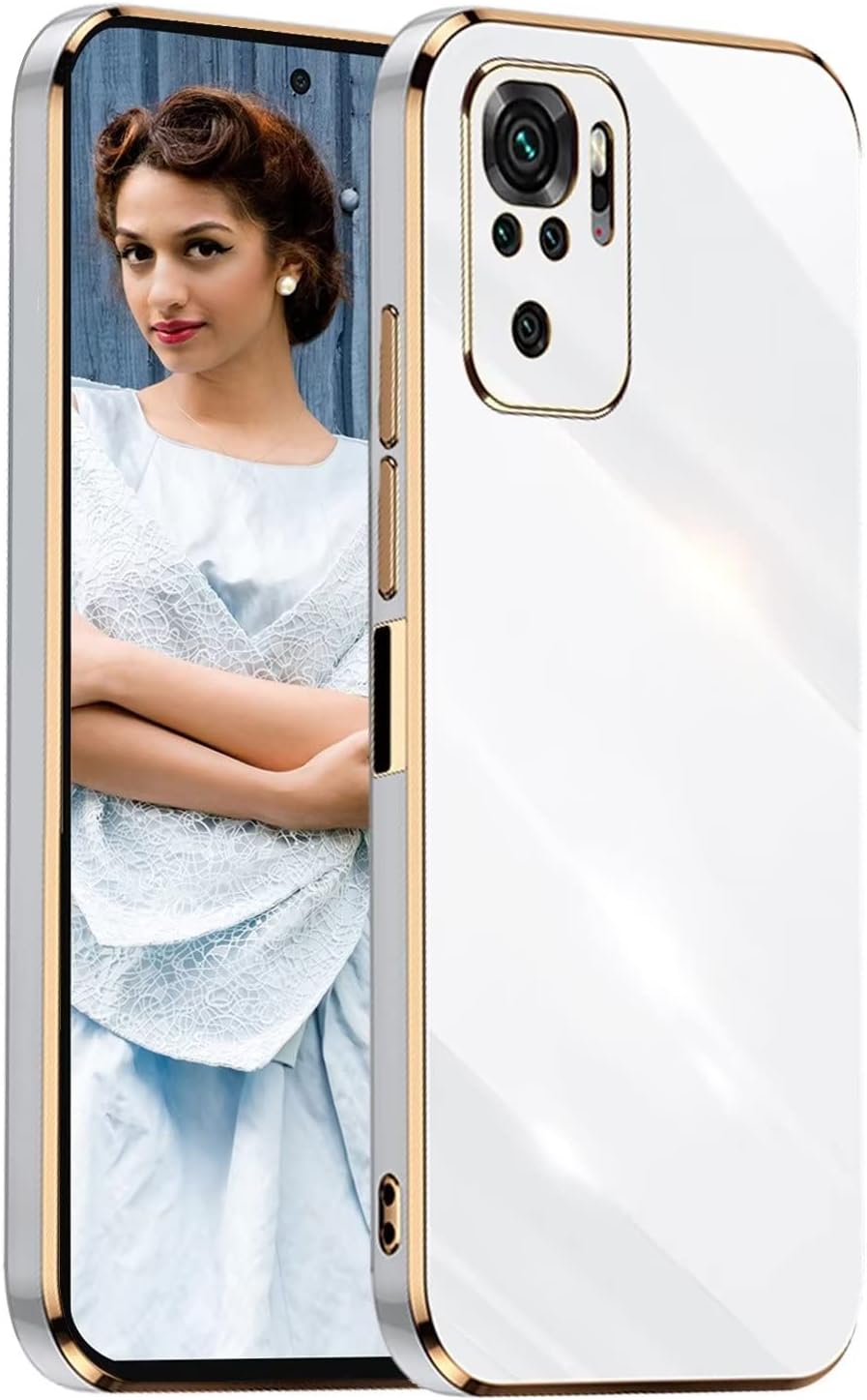 NEINEI Funda para Xiaomi Redmi Note 10S/10 4G,Carcasa Espejo Silicona Shockproof Diseño Minimalista Caso,Ultradelgado Elegante Color Brillante Enchapado TPU Case Cover,Blanco