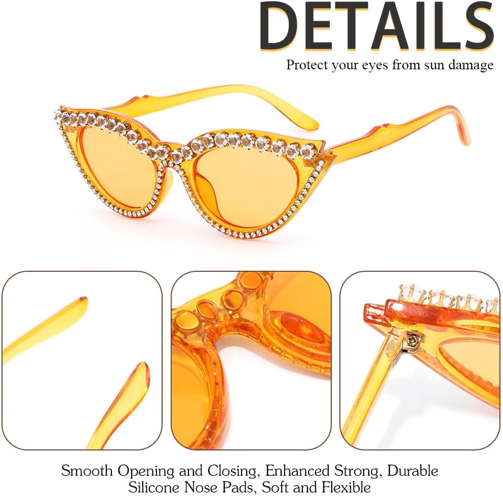 Woeoe Cat Eye Sunglasses for Women Black Rhinestone Bling UV400 Protection Sun Glasses for Summer Beach Party image 5