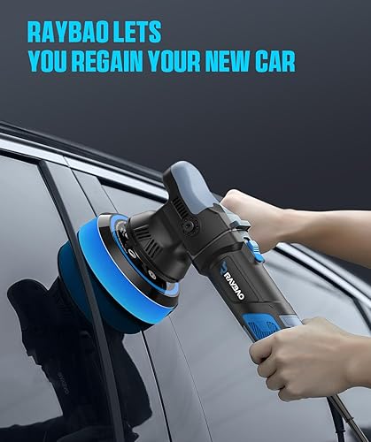 Miniatura 8 de RAYBAO Pulidora de búfer, pulidora de búfer de coche de 900 W, pulidora de búfer DA de 5 y 6 pulgadas con orbital aleatorio, 6 velocidades variables