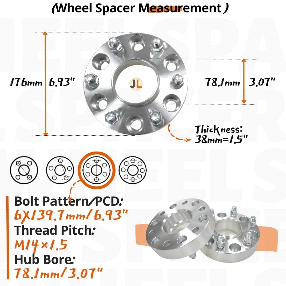 JINGLING 38 MM/1.5 "6 Lug dystanse kół PCD 6X139.7 otwór piasty 78.1MM M14X1.5 kute dla Silverado 1500 Avalanche Tahoe dla Sierra 1500 Yukon 2 szt.