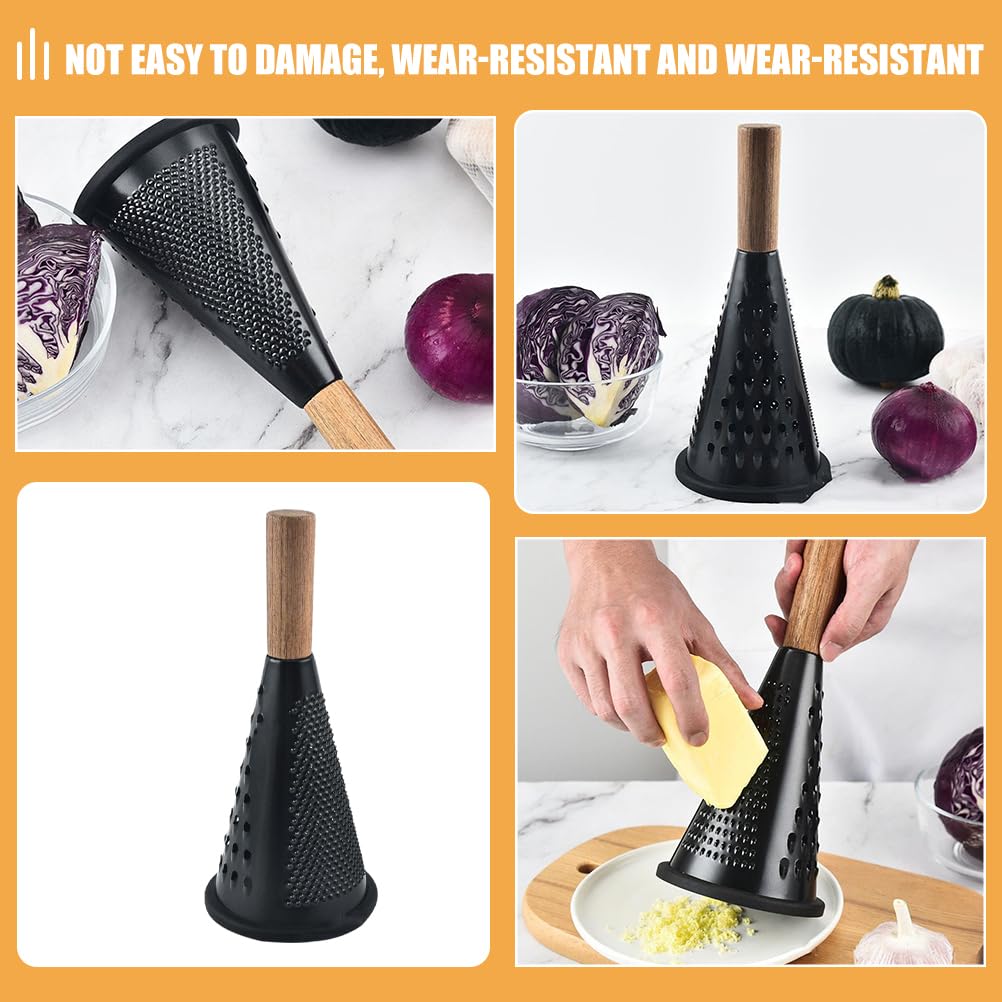 Luxshiny Grattugia a cono per formaggio in acciaio inox, tripla mano, per verdure, formaggio, patate, frutta, verdura, tritatutto, con manico in legno, per triturare, taglierina, limone, grattugia
