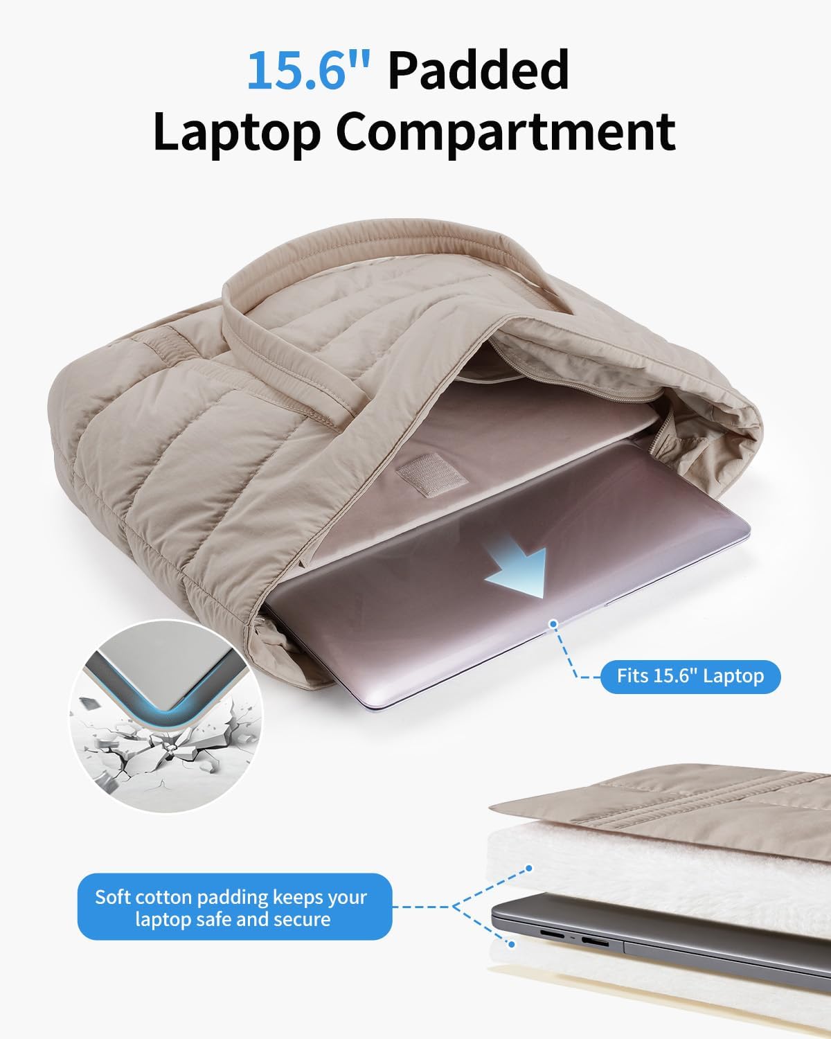 Narwey Puffer Tote Bag for Women with Cup Holder & Laptop Compartments, Quilted Puffy Travel Work Tote Bags for Nurse Teacher - Image 5