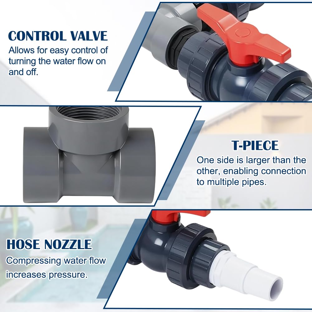FARYODI Kit de dérivation pour piscine 50 mm, raccord de pompe à chaleur, pompe à chaleur avec tuyaux de 32 mm et 38 mm, chauffage de piscine pour une installation optimale