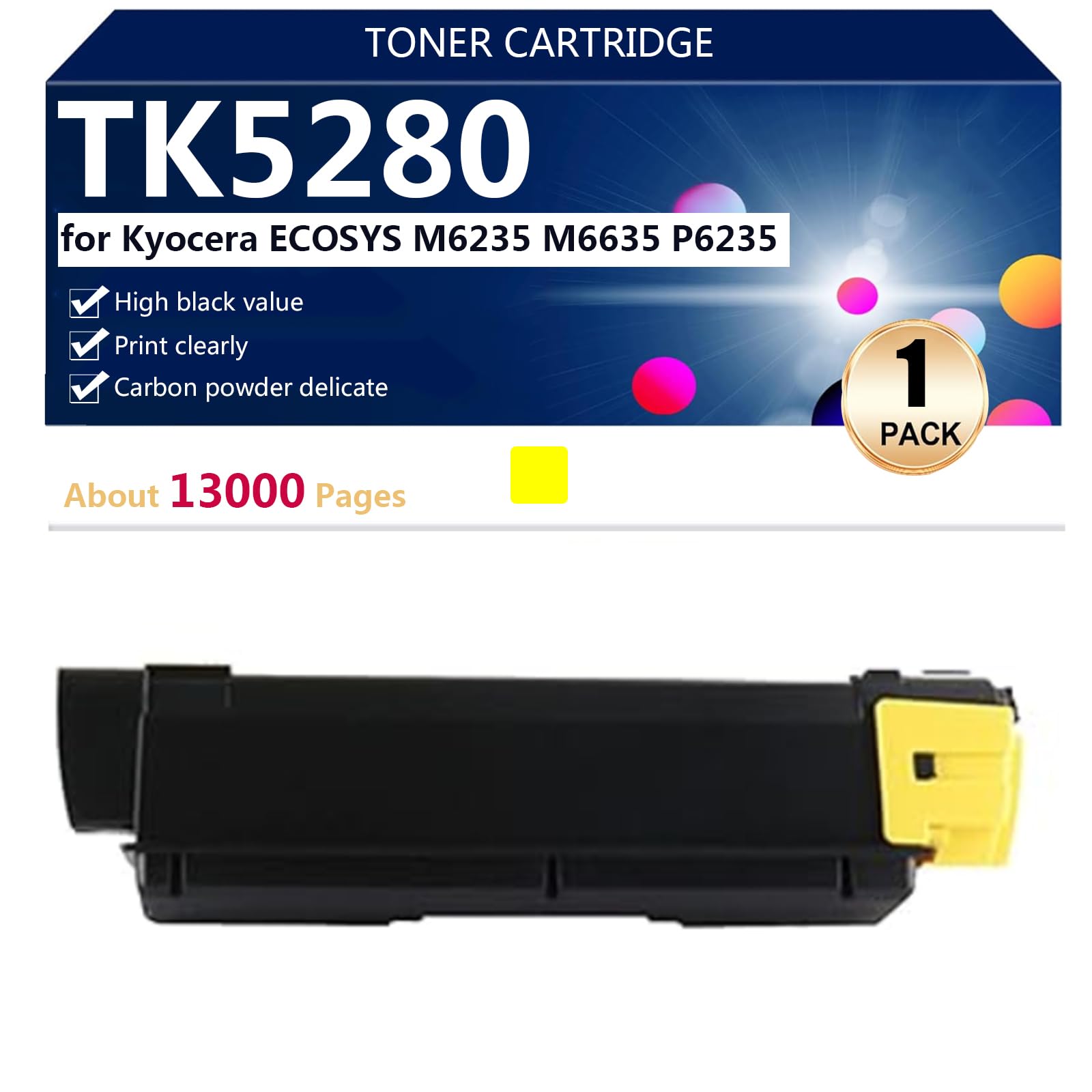 TK5280 Cartuchos de Tóner de Repuesto para Kyocera ECOSYS M6235 M6635 P6235 Impresora【Volumen de Impresión Elevado】,Yellow-1 Pack