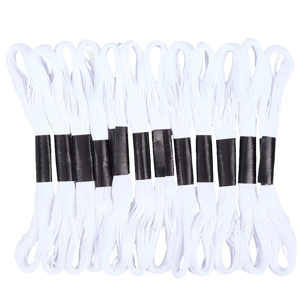 105 iarda 12 matasse di Filo da Ricamo Bianco per Punto Croce Filo di Poliestere colonneto Dells'Amicizia 6 Capi Morbido Filo Ricamato per Cucire Realizzare Braccialetti Vestiti Decorazioni